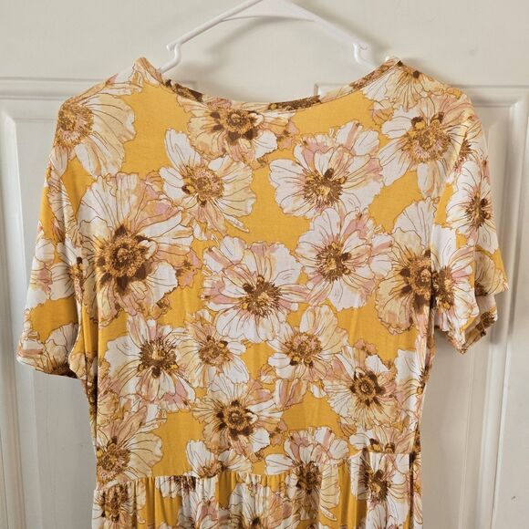 NWT Maurices Dress Yellow Floral Womens Medium Spring Midi Dress Buttery Soft - Picture 5 of 7